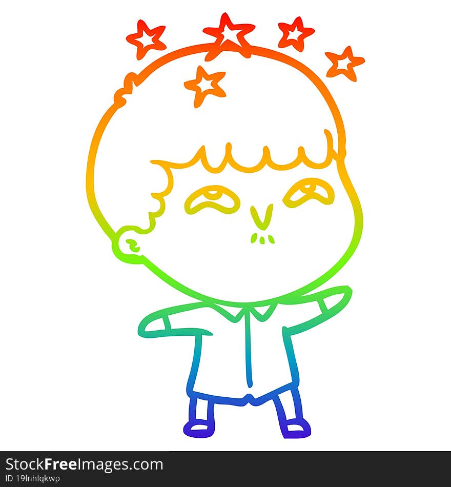 rainbow gradient line drawing cartoon amazed boy