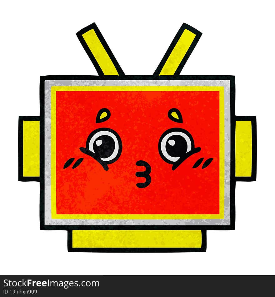 Retro Grunge Texture Cartoon Robot Head