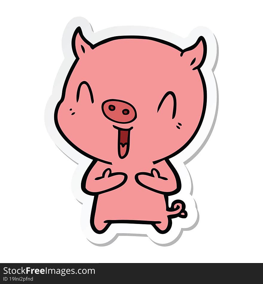 Sticker Of A Happy Cartoon Pig