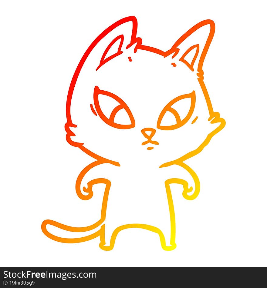 warm gradient line drawing confused cartoon cat