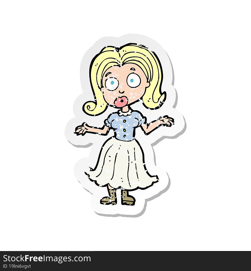 retro distressed sticker of a cartoon confused girl