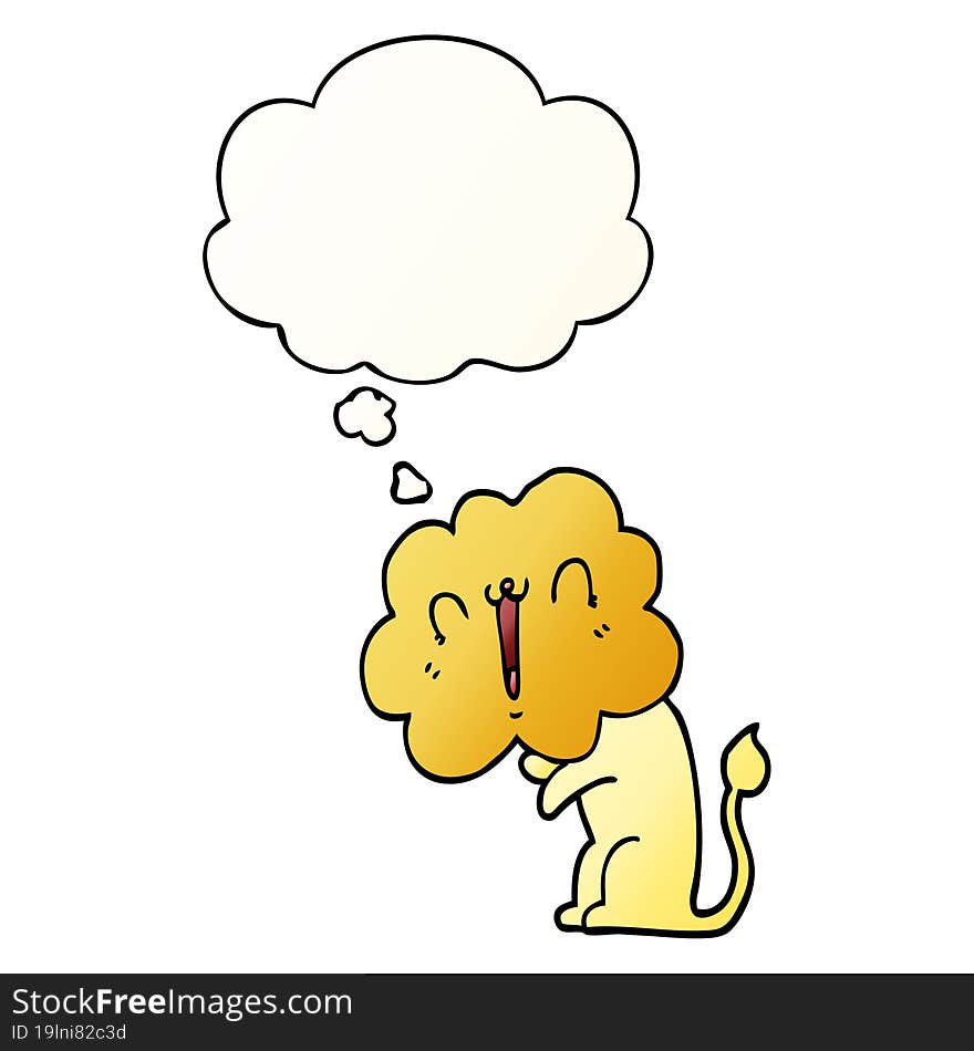 cute cartoon lion and thought bubble in smooth gradient style