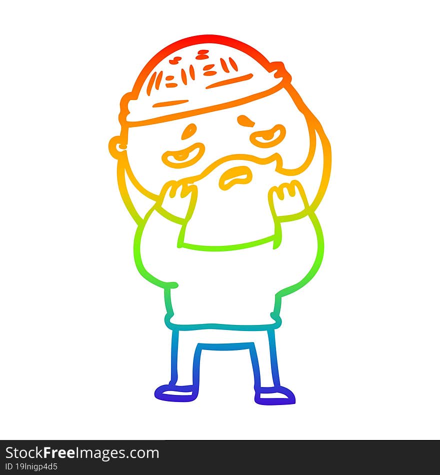 rainbow gradient line drawing cartoon worried man with beard