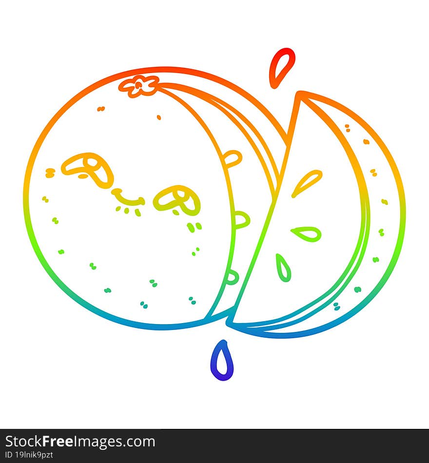 rainbow gradient line drawing of a cartoon orange