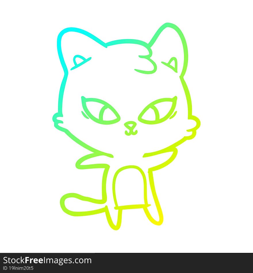 cold gradient line drawing of a cute cartoon cat