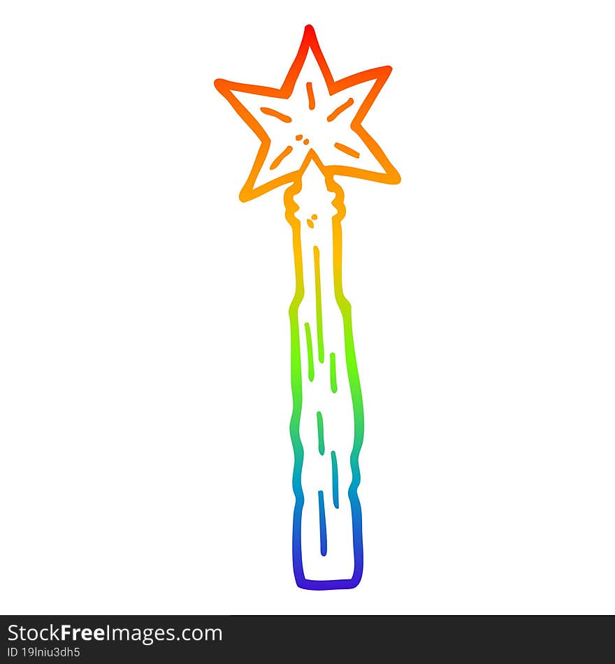 Rainbow Gradient Line Drawing Cartoon Magic Wand