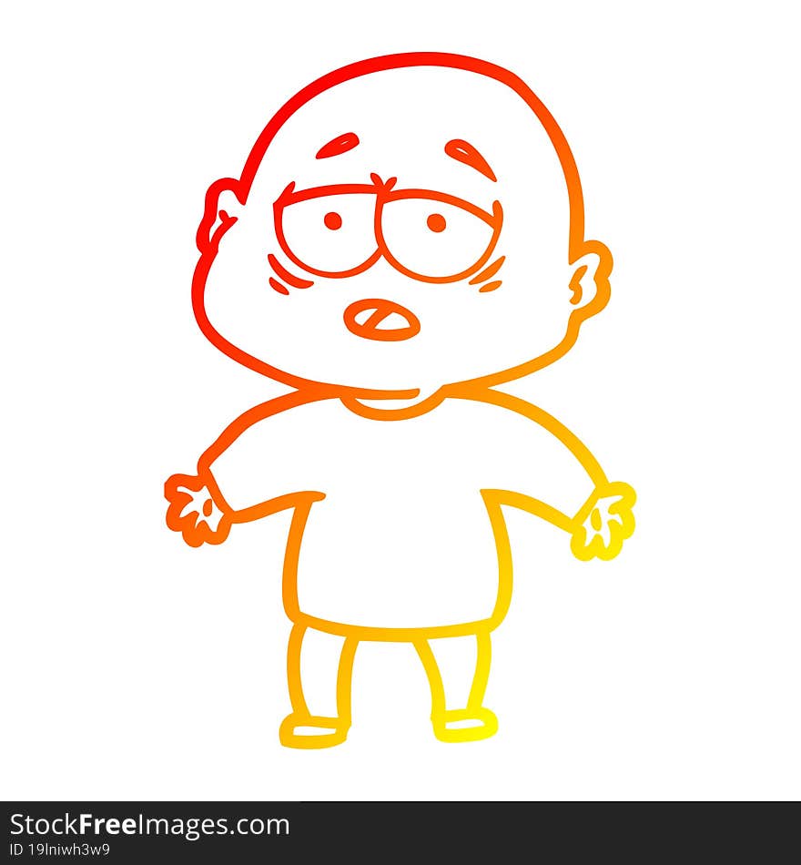 warm gradient line drawing cartoon tired bald man