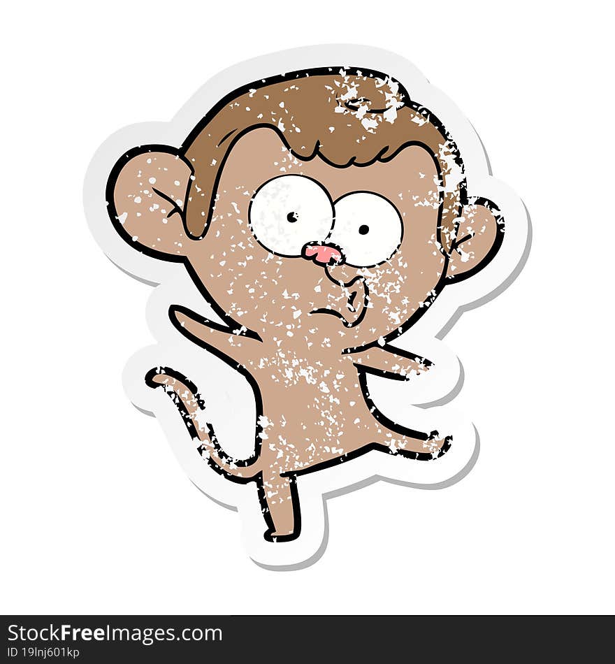 distressed sticker of a cartoon surprised monkey