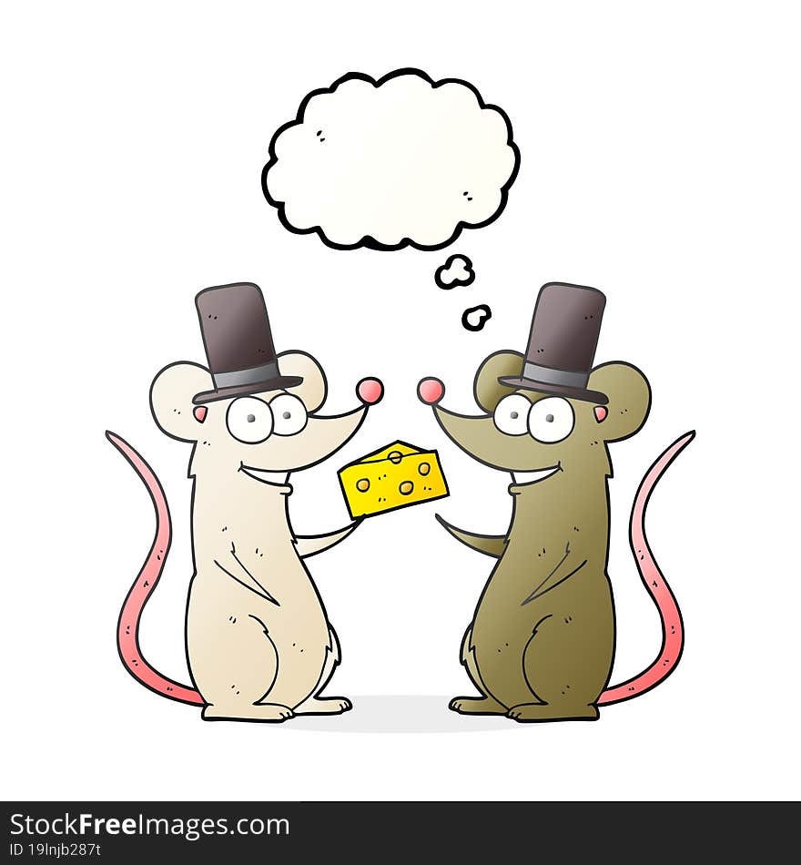 freehand drawn thought bubble cartoon mice with cheese