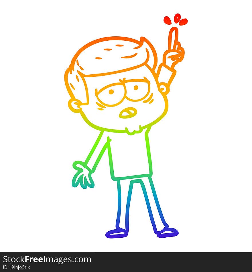 rainbow gradient line drawing cartoon tired man pointing