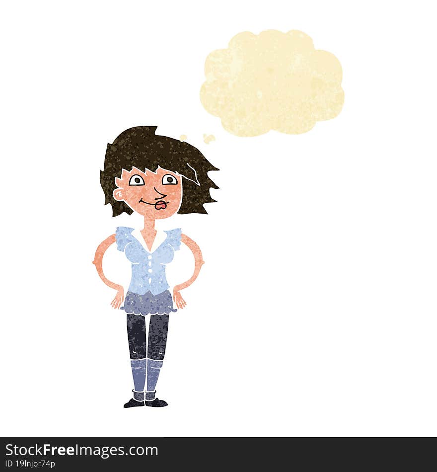 Cartoon Woman With Hands On Hips With Thought Bubble