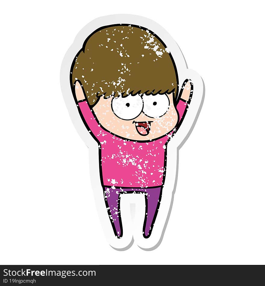 Distressed Sticker Of A Happy Cartoon Boy