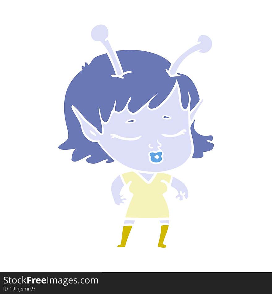 cute alien girl flat color style cartoon