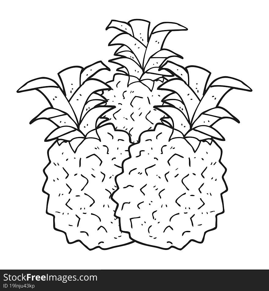 freehand drawn black and white cartoon pineapple