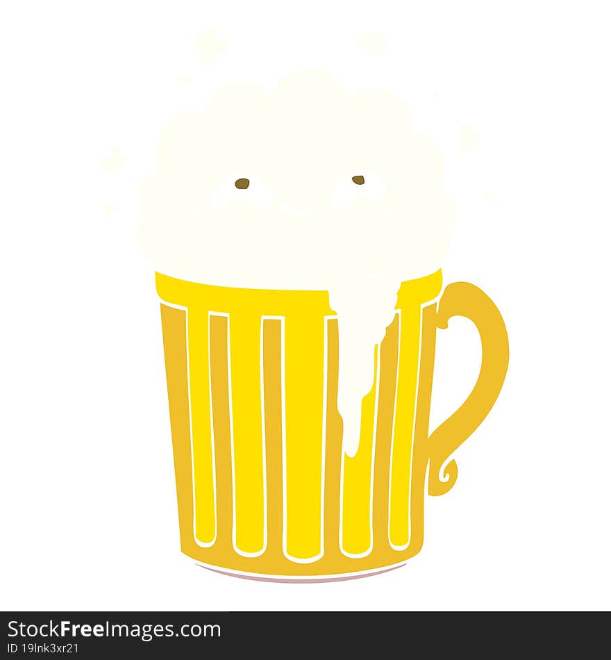 happy flat color style cartoon mug of beer