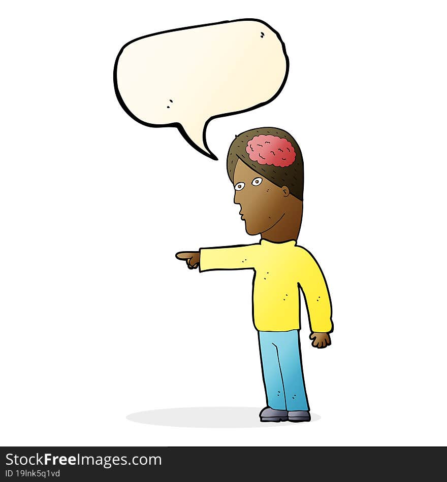 cartoon clever man pointing with speech bubble