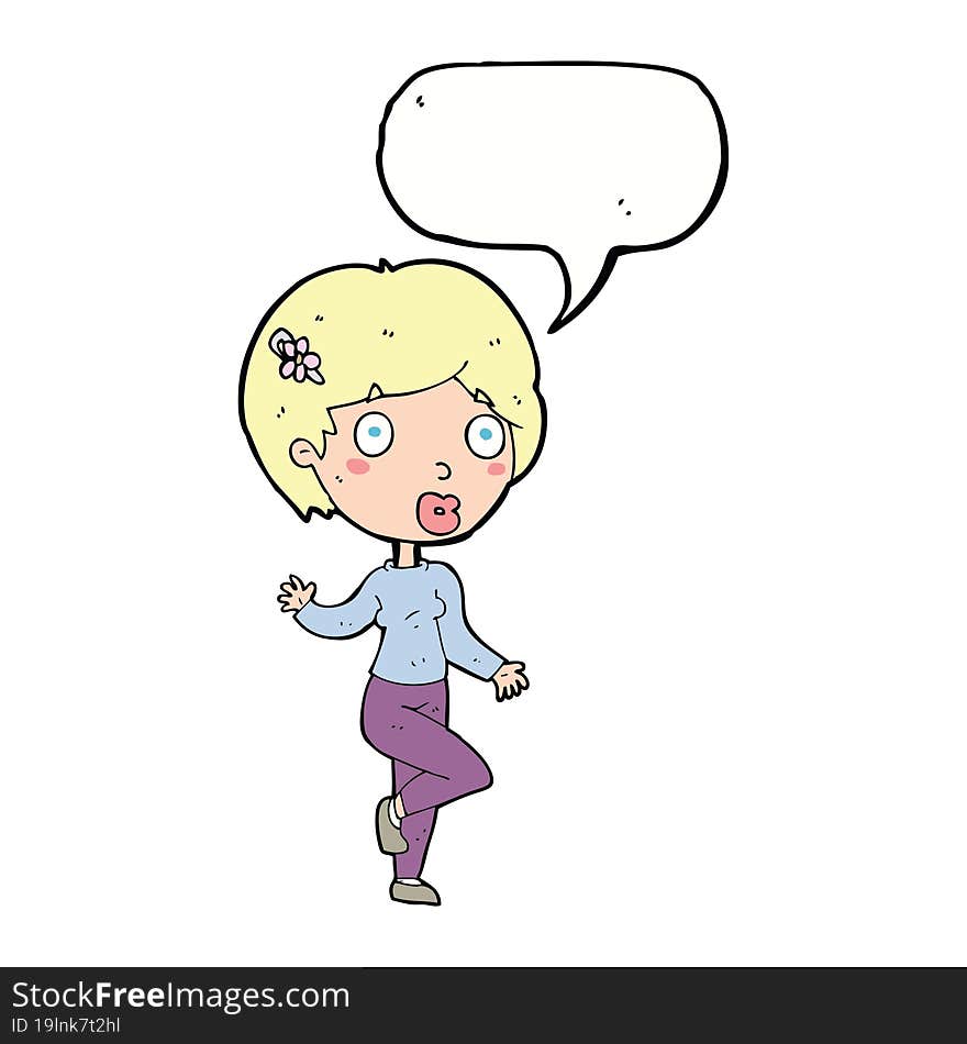 cartoon surprised woman with speech bubble