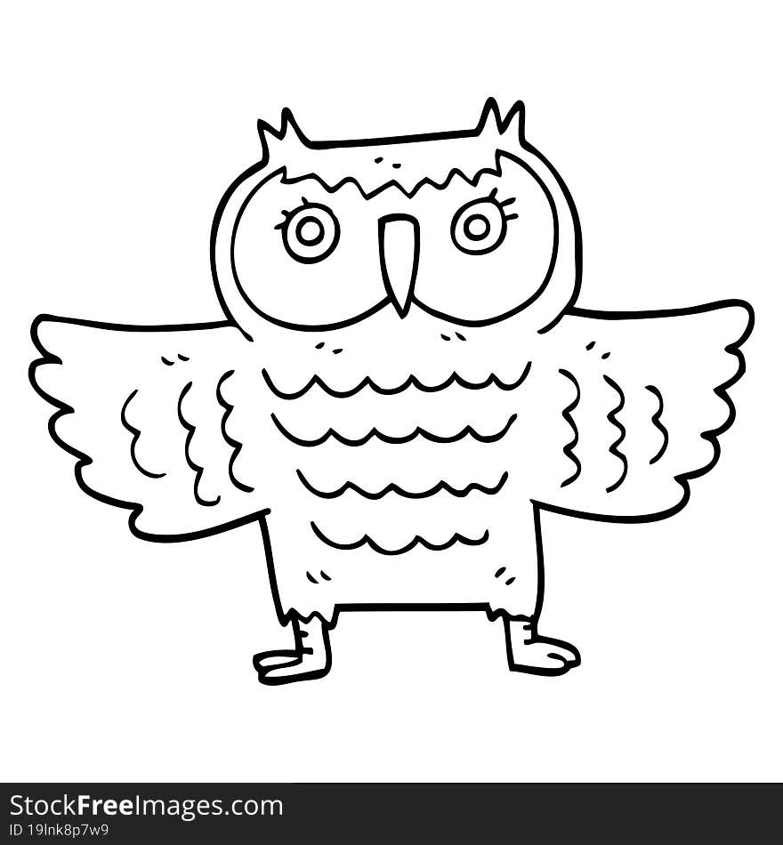 line drawing cartoon owl with flapping wings