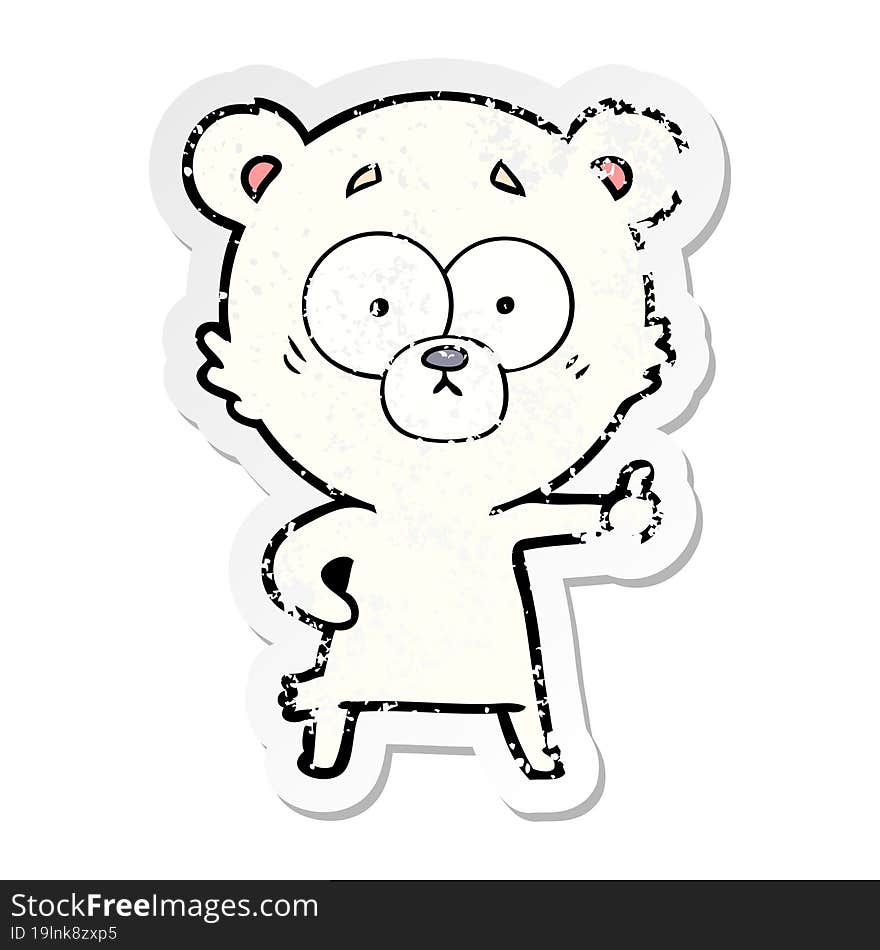 distressed sticker of a nervous polar bear cartoon