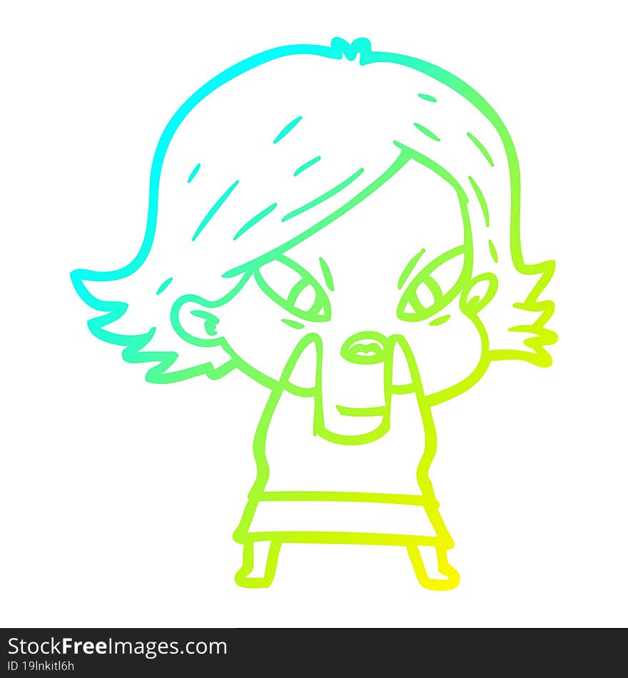 cold gradient line drawing cartoon stressed woman