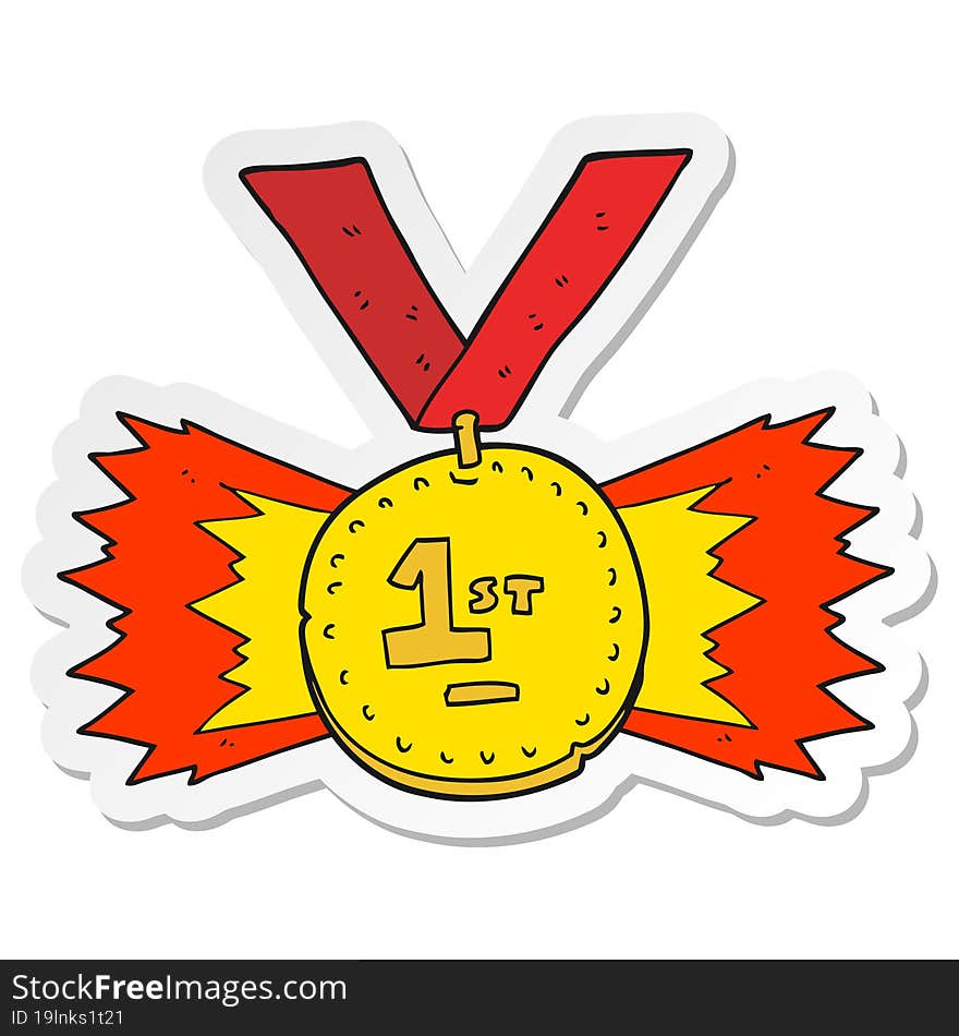 Sticker Of A Cartoon First Place Medal