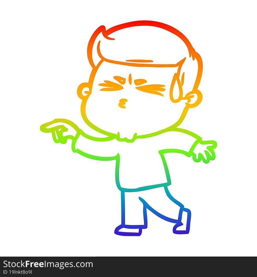 rainbow gradient line drawing cartoon man sweating