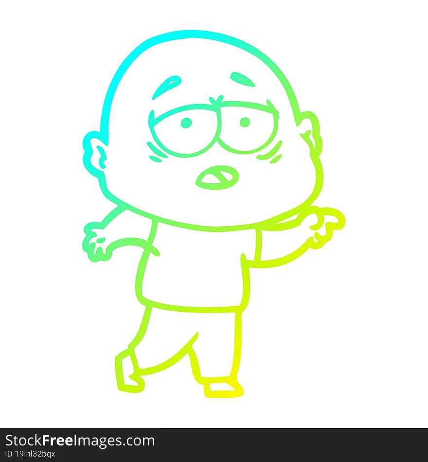 cold gradient line drawing cartoon tired bald man