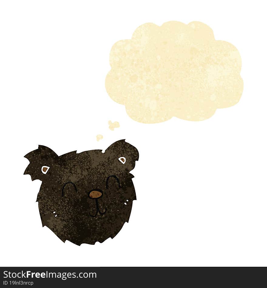 cartoon happy black bear face with thought bubble