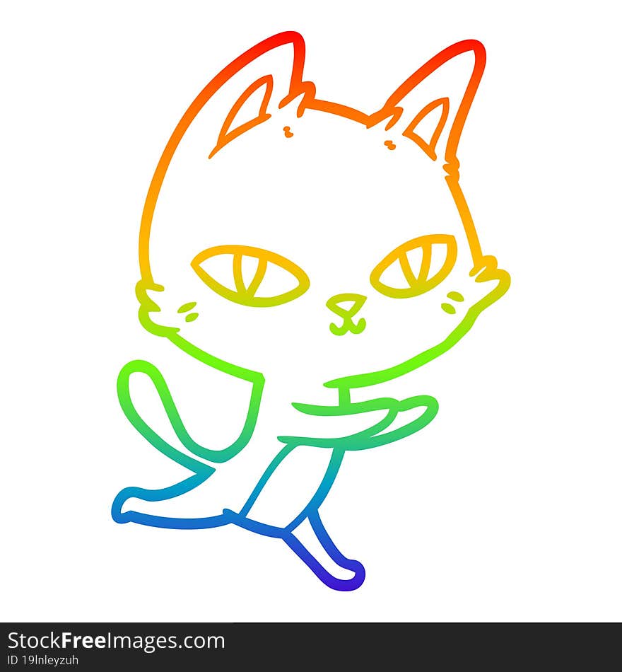 rainbow gradient line drawing of a cartoon cat staring