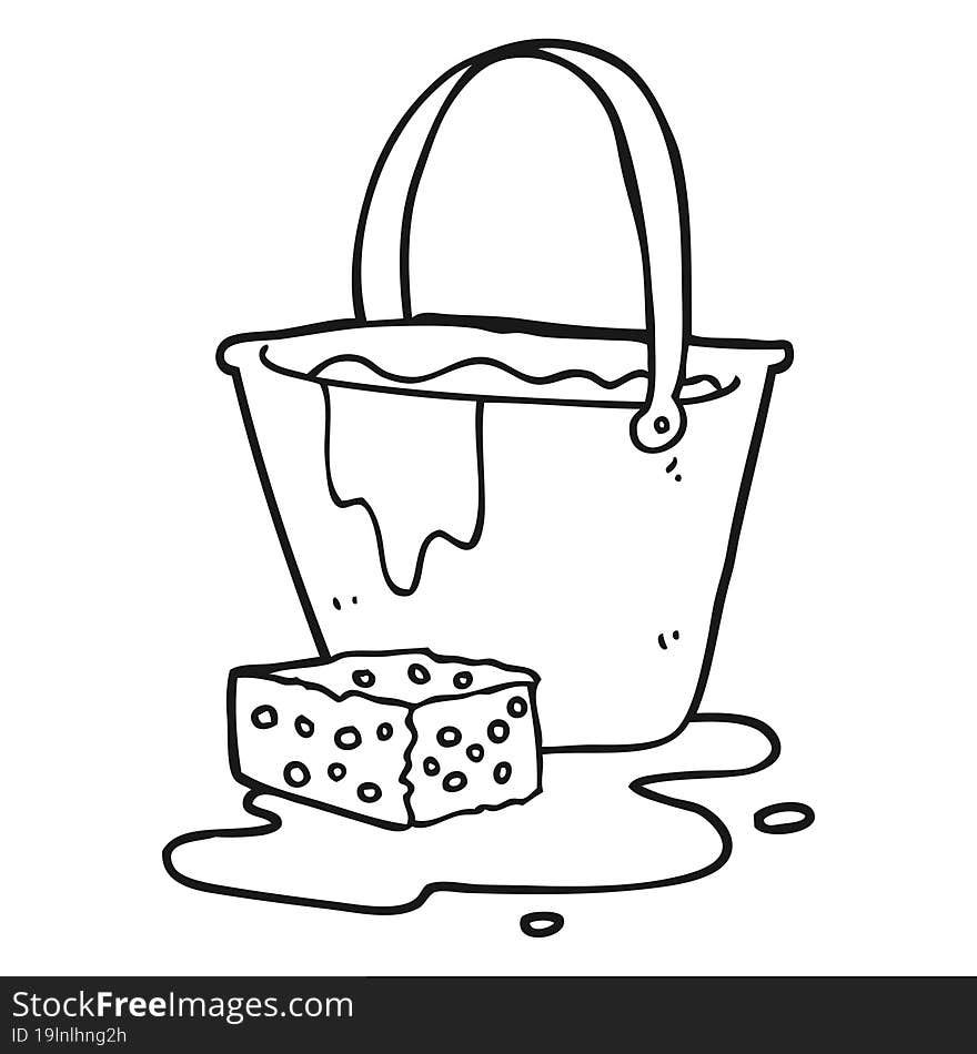 black and white cartoon bucket of soapy water