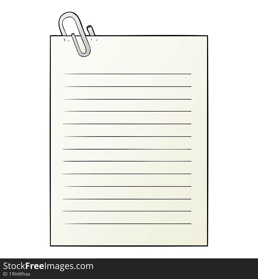 cartoon lined paper with paperclip. cartoon lined paper with paperclip