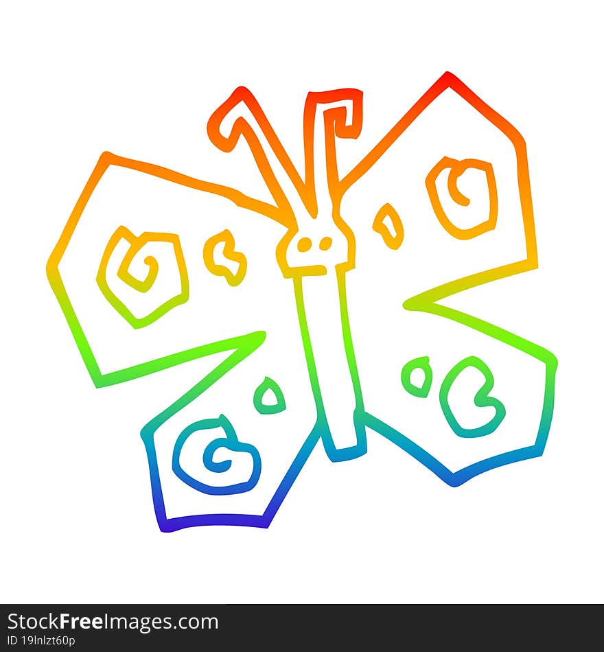 rainbow gradient line drawing of a cartoon butterfly