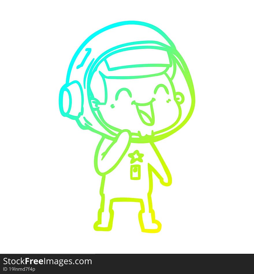 cold gradient line drawing of a happy cartoon astronaut