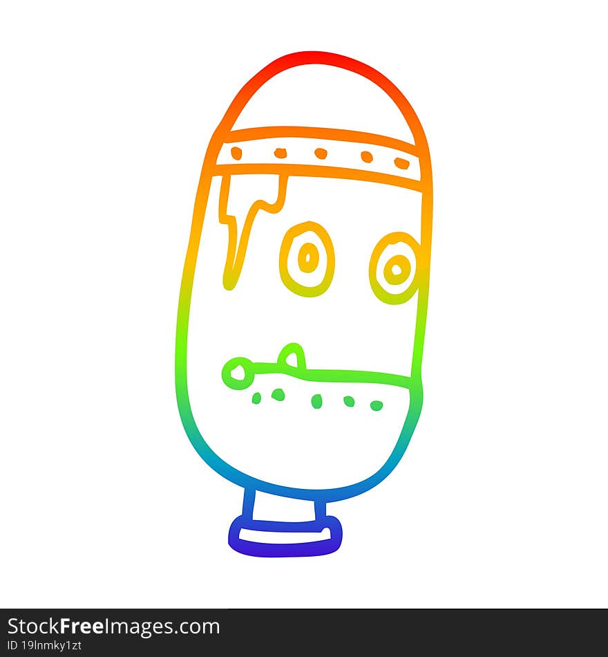 Rainbow Gradient Line Drawing Cartoon Retro Robot Head