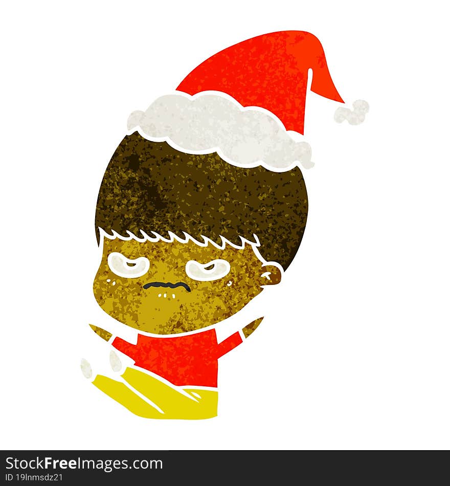 hand drawn retro cartoon of a boy wearing santa hat