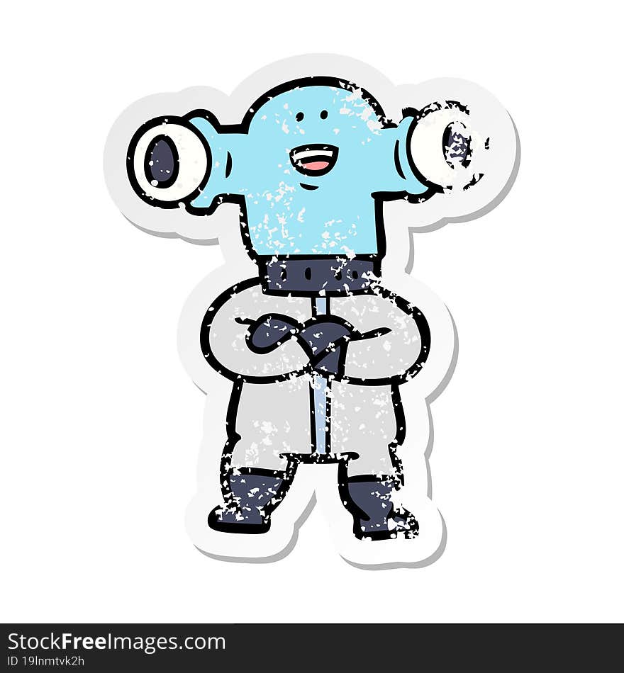 Distressed Sticker Of A Friendly Cartoon Alien