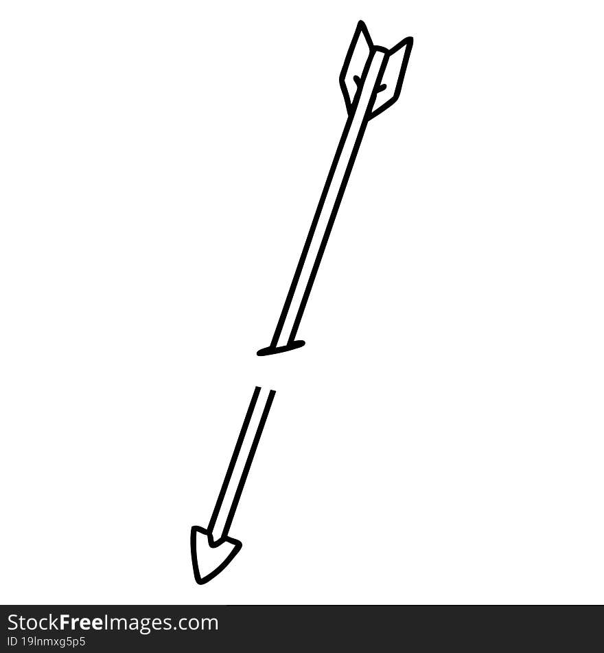 tattoo in black line style of an arrow. tattoo in black line style of an arrow