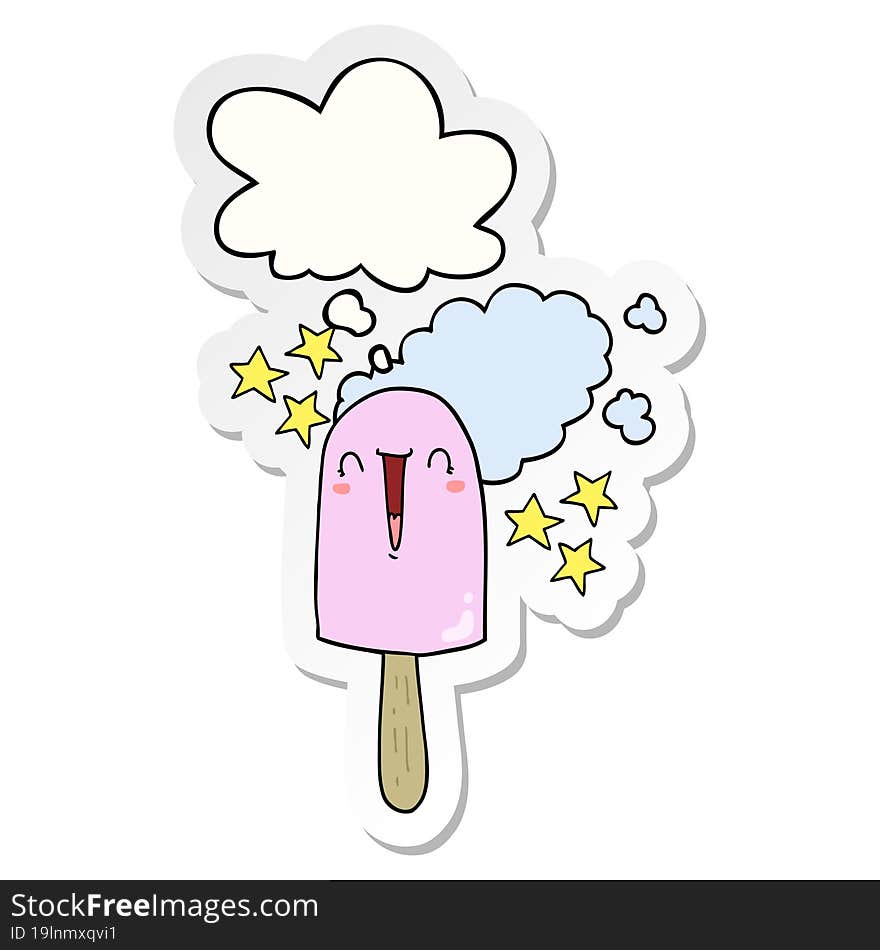 cute cartoon ice lolly and thought bubble as a printed sticker