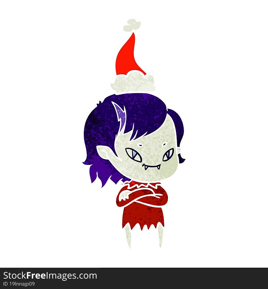 Retro Cartoon Of A Friendly Vampire Girl Wearing Santa Hat