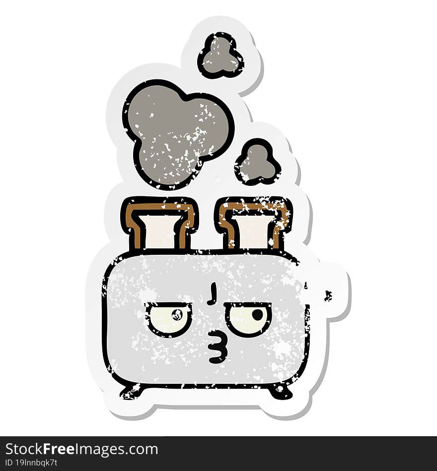 distressed sticker of a cute cartoon of a toaster