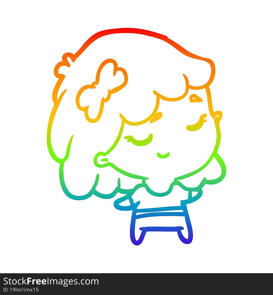 rainbow gradient line drawing of a cute happy girl