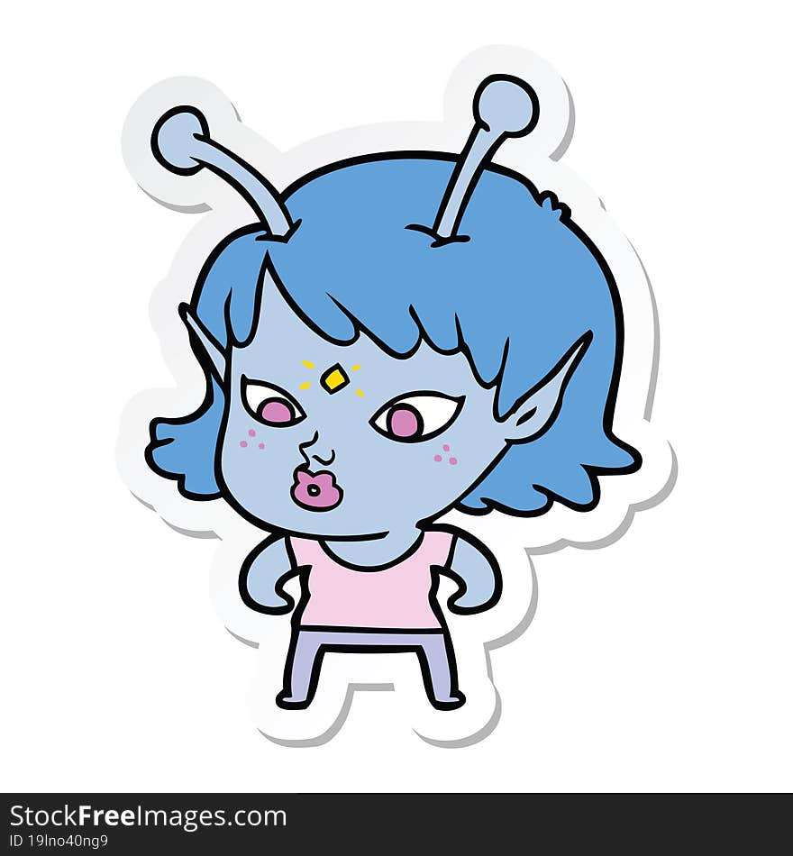 sticker of a pretty cartoon alien girl