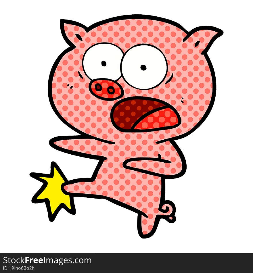 cartoon pig shouting and kicking. cartoon pig shouting and kicking