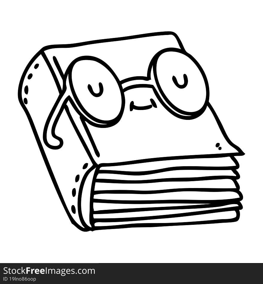 line doodle of a book wearing spectacles. line doodle of a book wearing spectacles