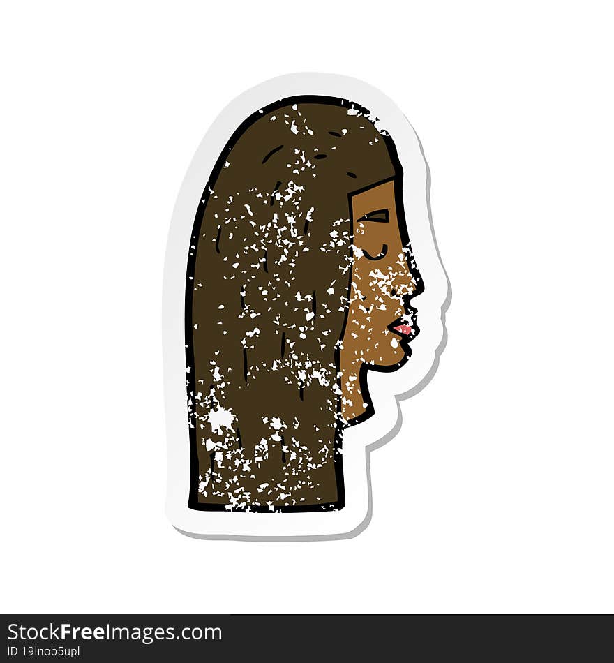 retro distressed sticker of a cartoon female face profile