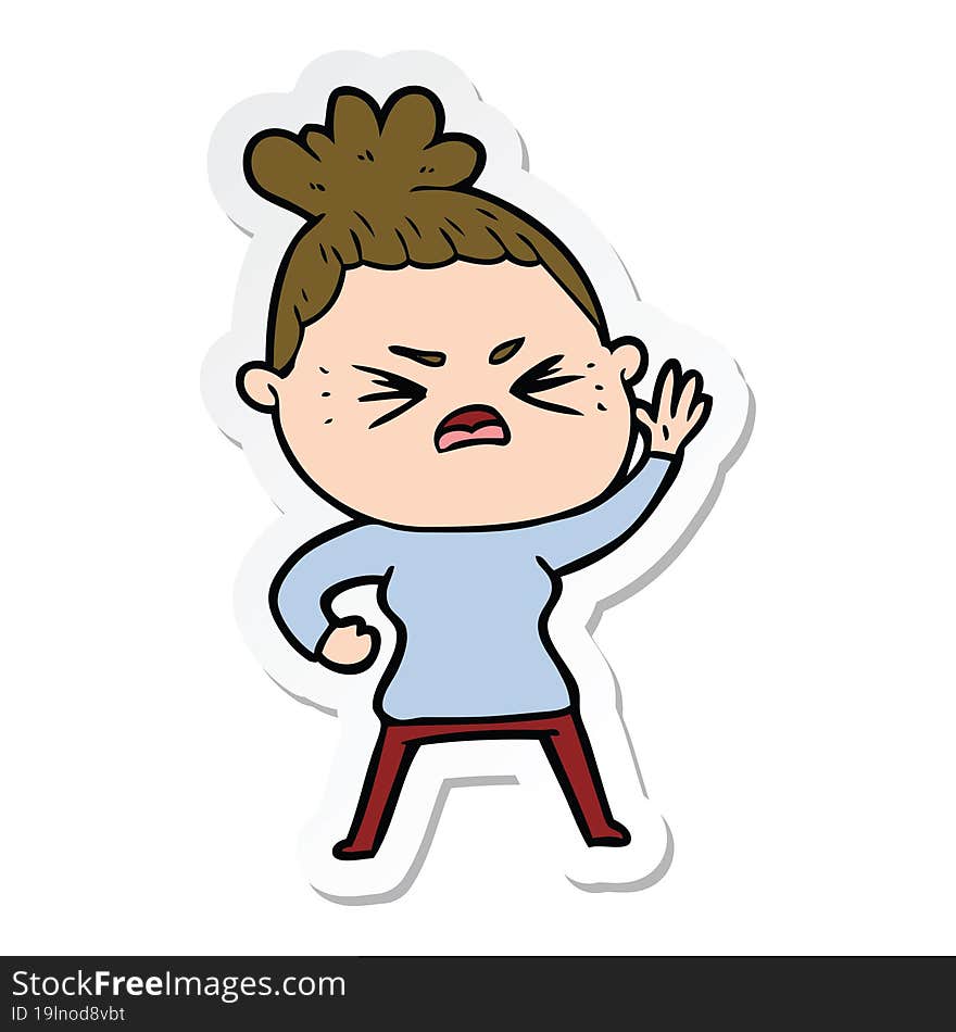 sticker of a cartoon angry woman