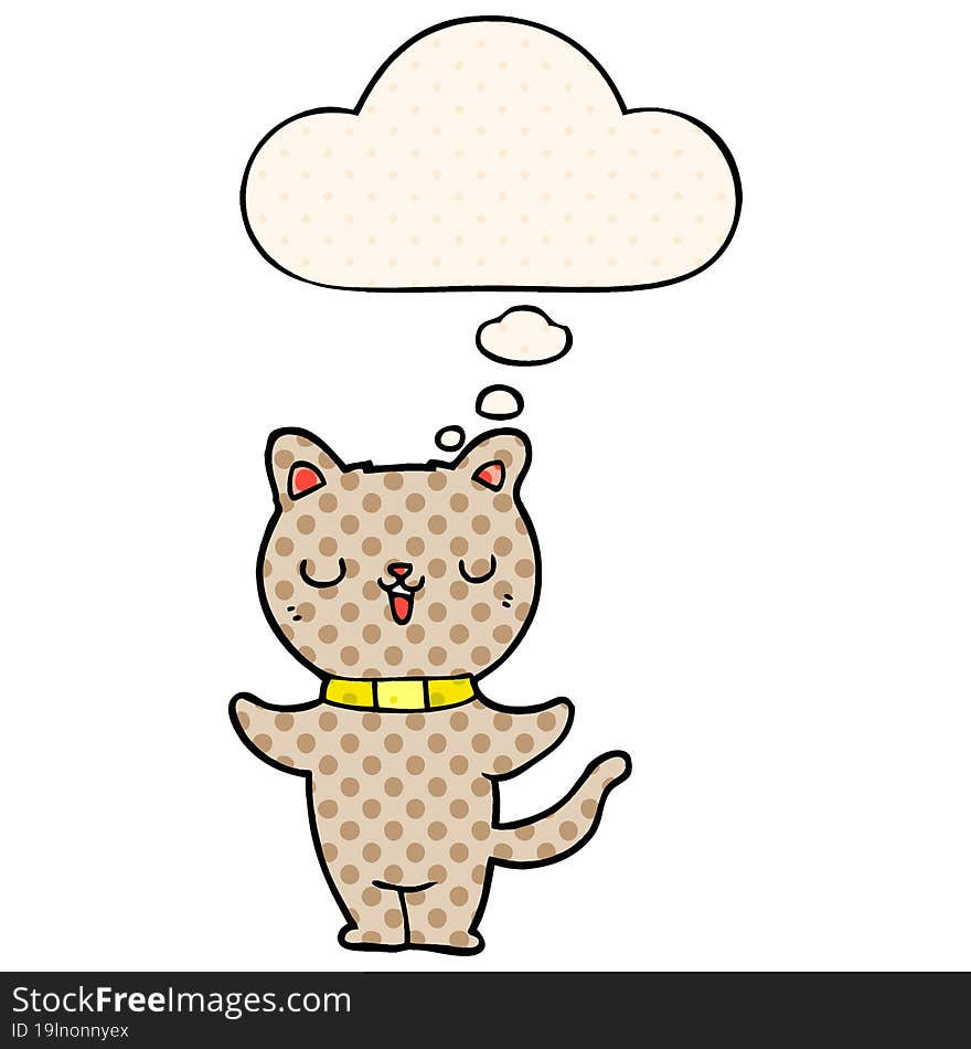 cartoon cat with thought bubble in comic book style