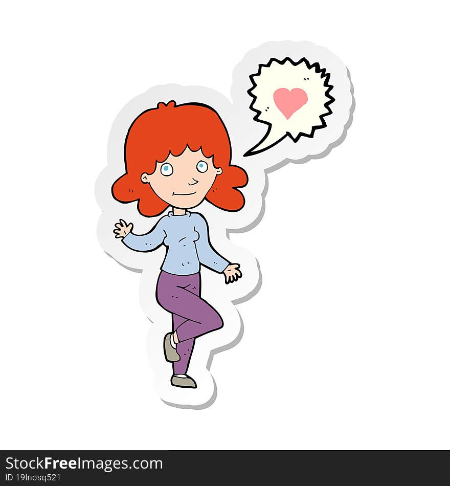 sticker of a cartoon woman in love