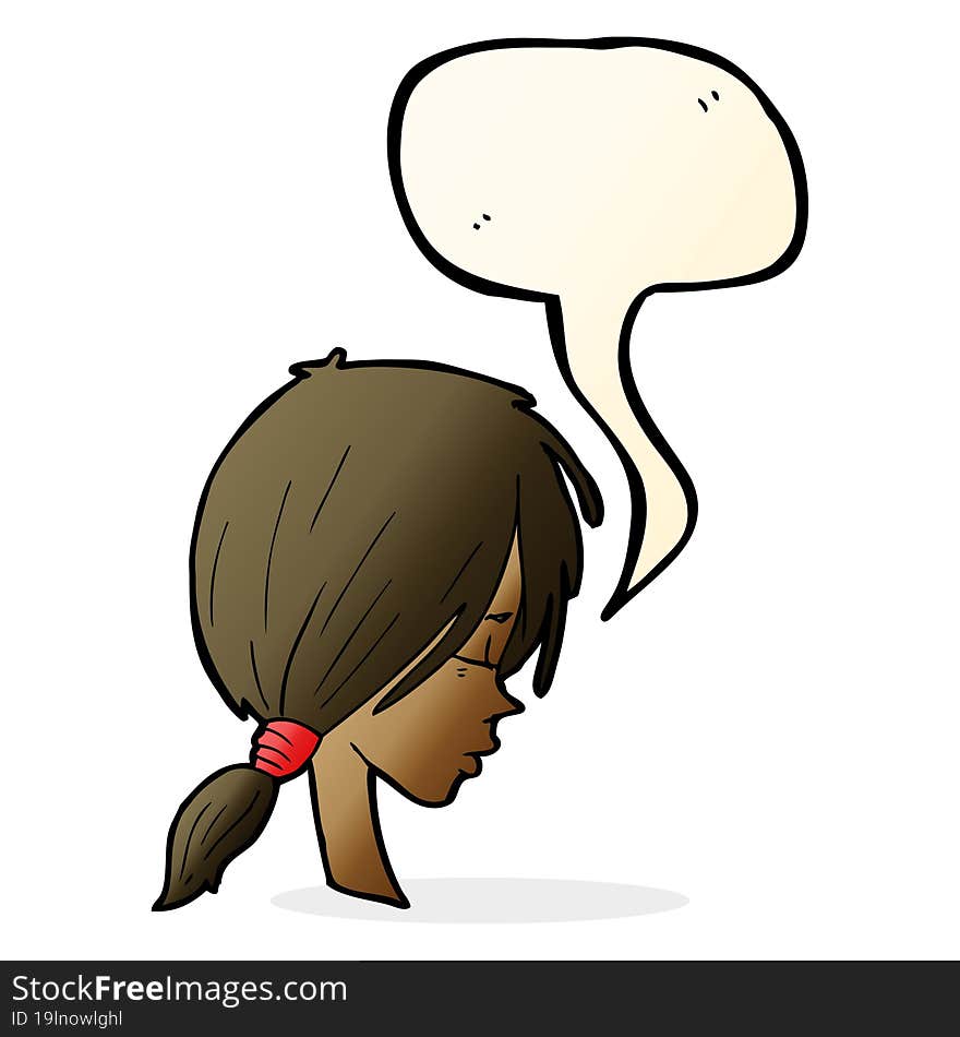 cartoon girl looking thoughtful with speech bubble