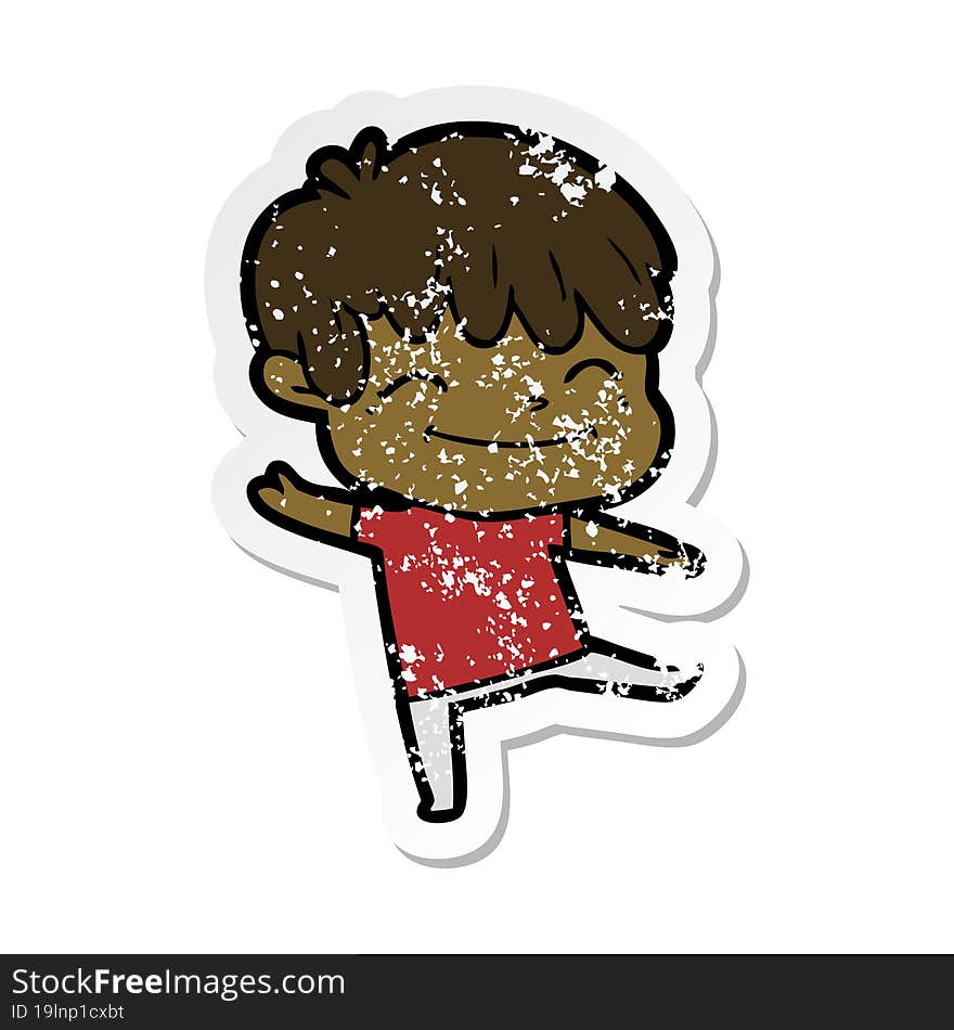 Distressed Sticker Of A Happy Cartoon Boy